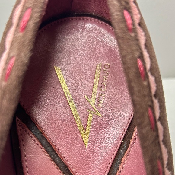 Vince Camuto Chocolate Brown Suede Pink Bow Heels Size 8.5 - Picture 12 of 15